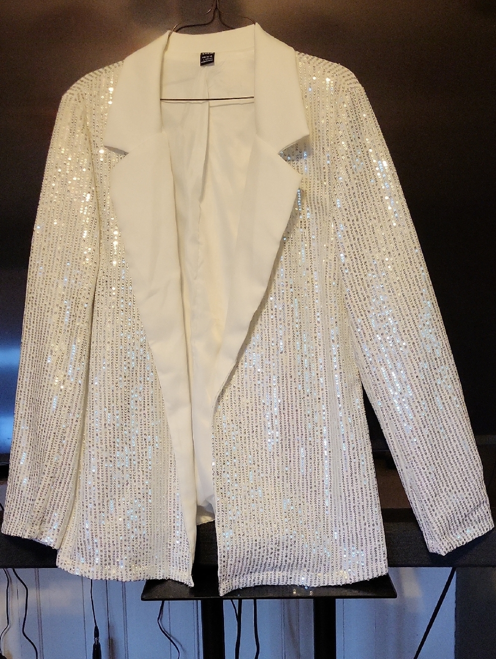 SHEIN White Sequin Open-Front Blazer